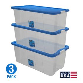 160 Quart Latching Plastic Storage Bin Container, Clear, Set of 3